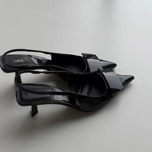 Zara Black Patent Slingback Heels